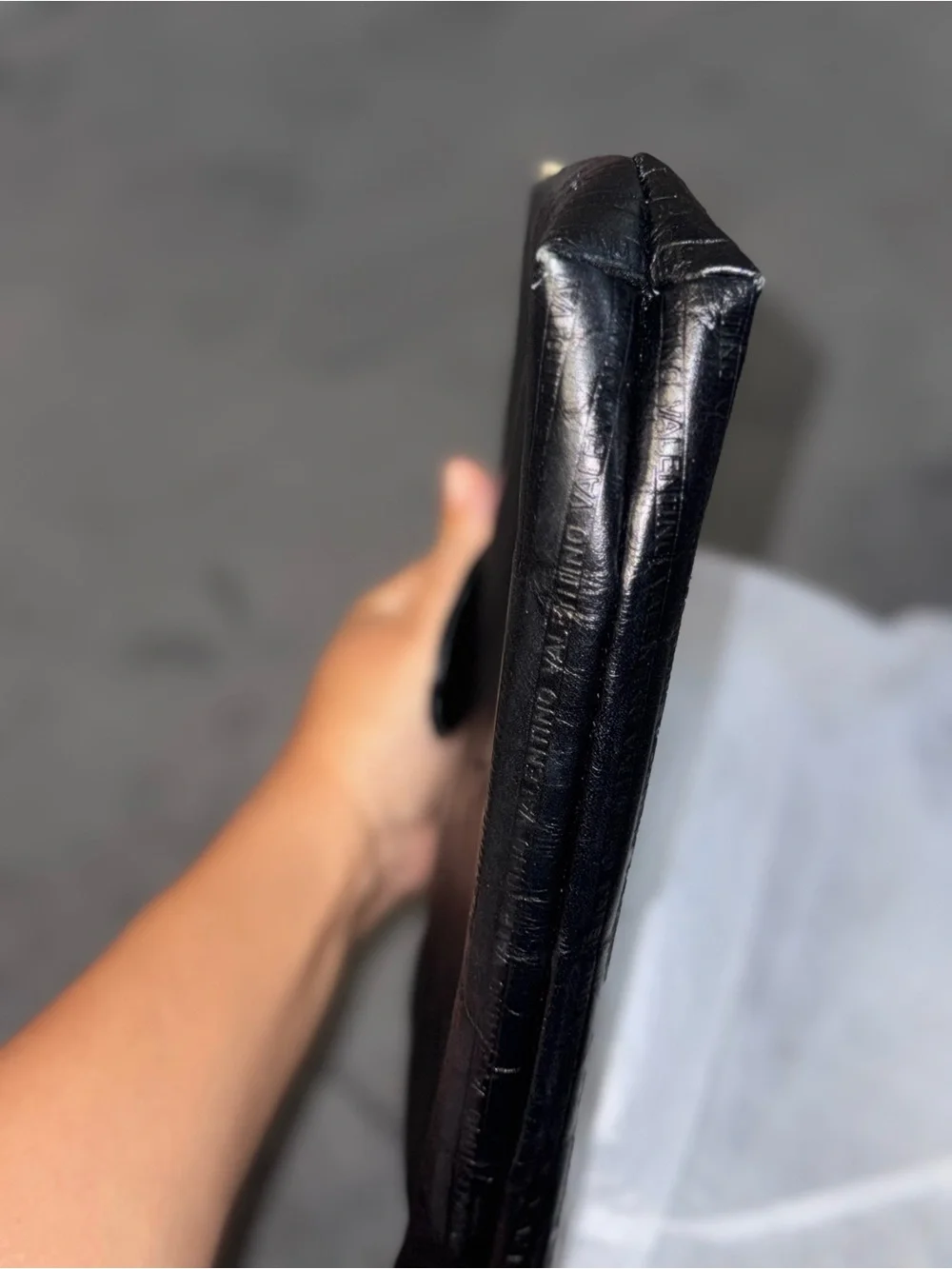 Vintage Mario Valentino Black Embossed Leather V-Logo Clutch